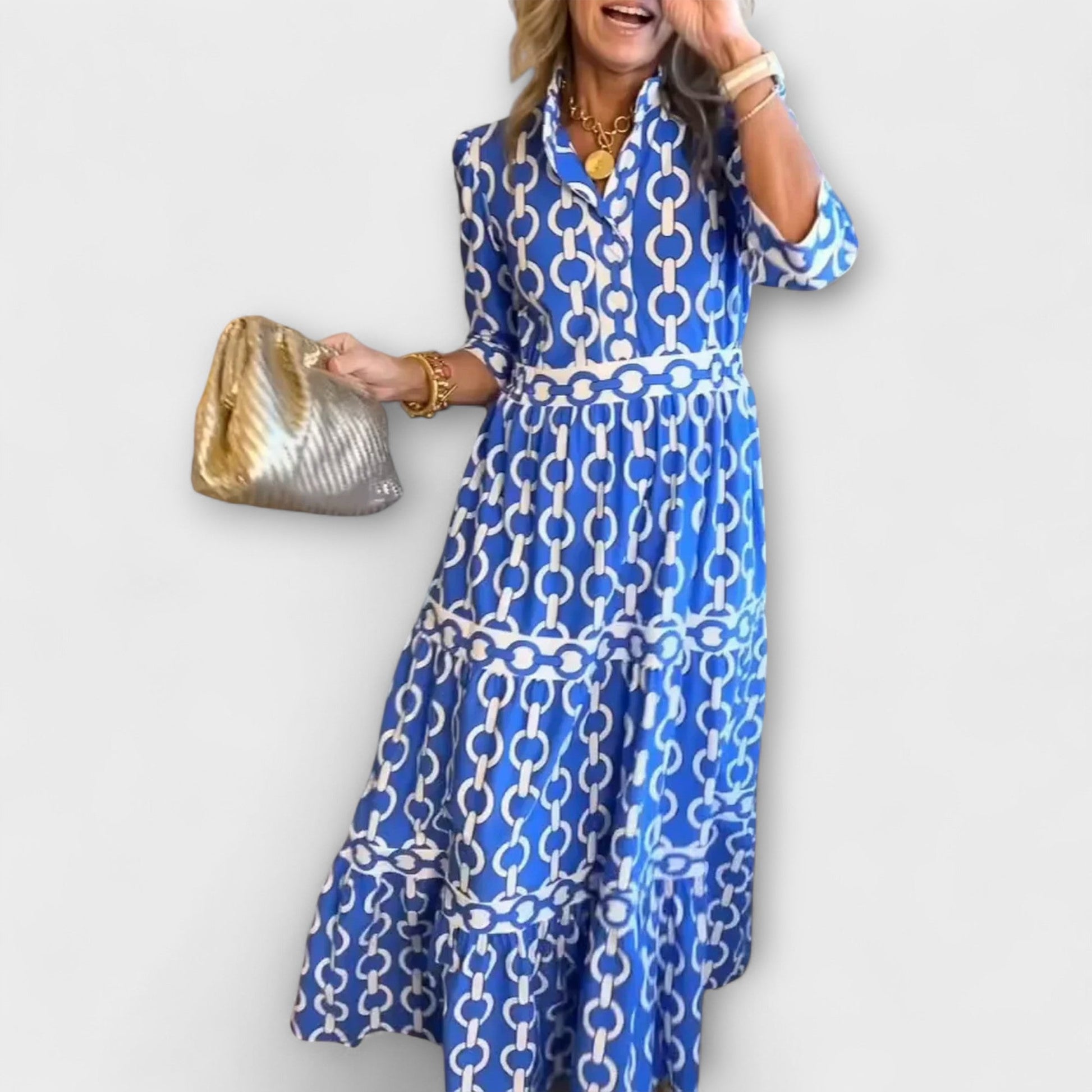 KROHN-E Damen Midi-Kleid Kettenmuster Ärmellos Schwarz