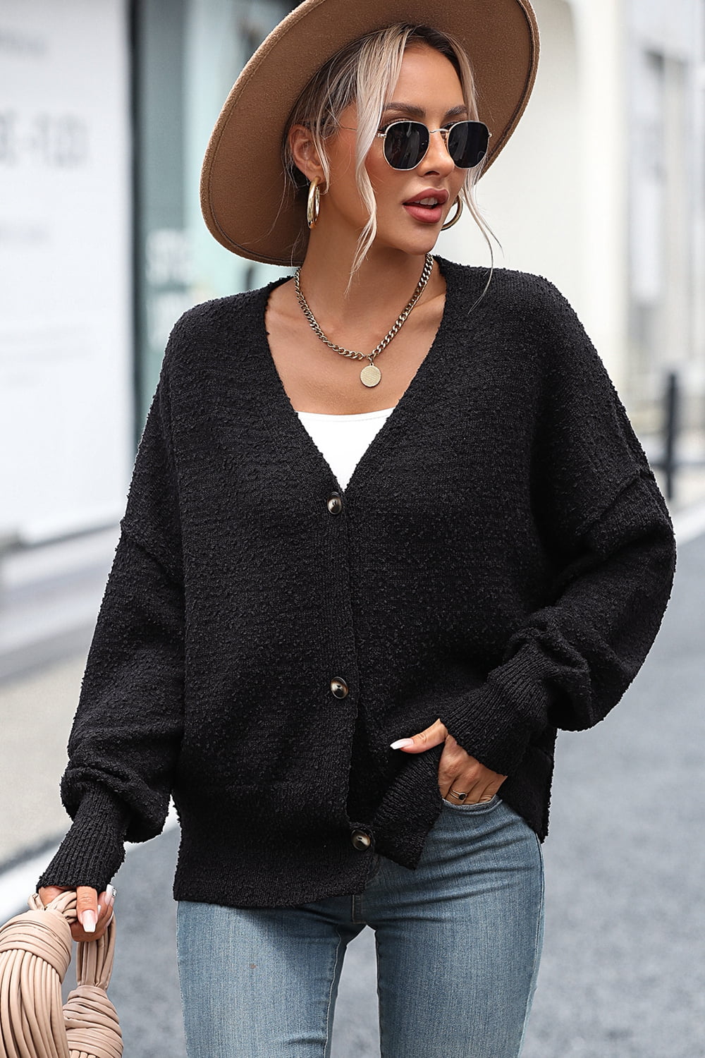 Krohn-e | Knopfleiste Cardigan mit fallen Schultern