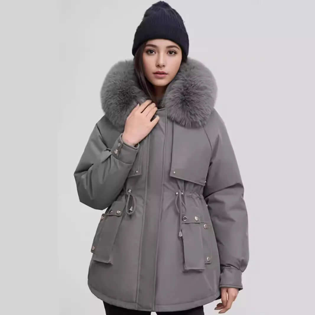 Krohn-e | Damen Winter Kunstpelzkragen Mantel