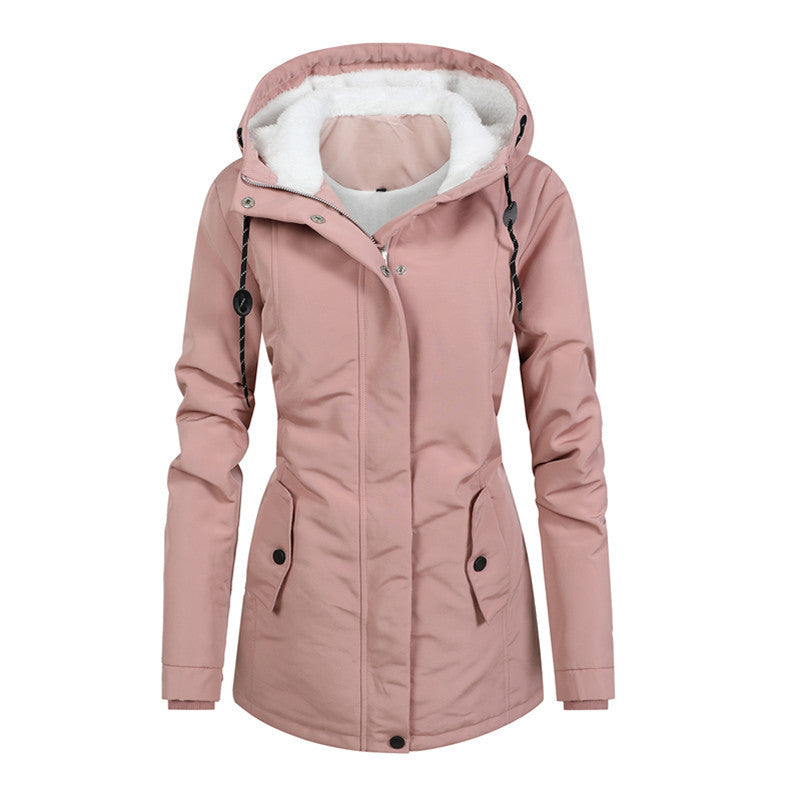 Krohn-e | Mit Fleece gefütterte Damenjacke mit Kapuze und Kordelzug