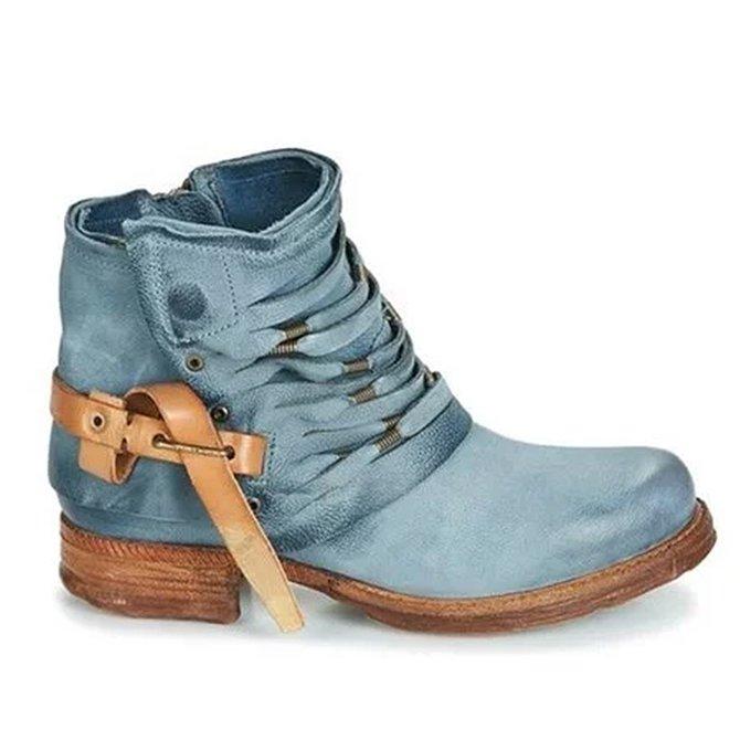 Krohn-e | Retro Stiefeletten mit Blockabsatz und Reißverschluss