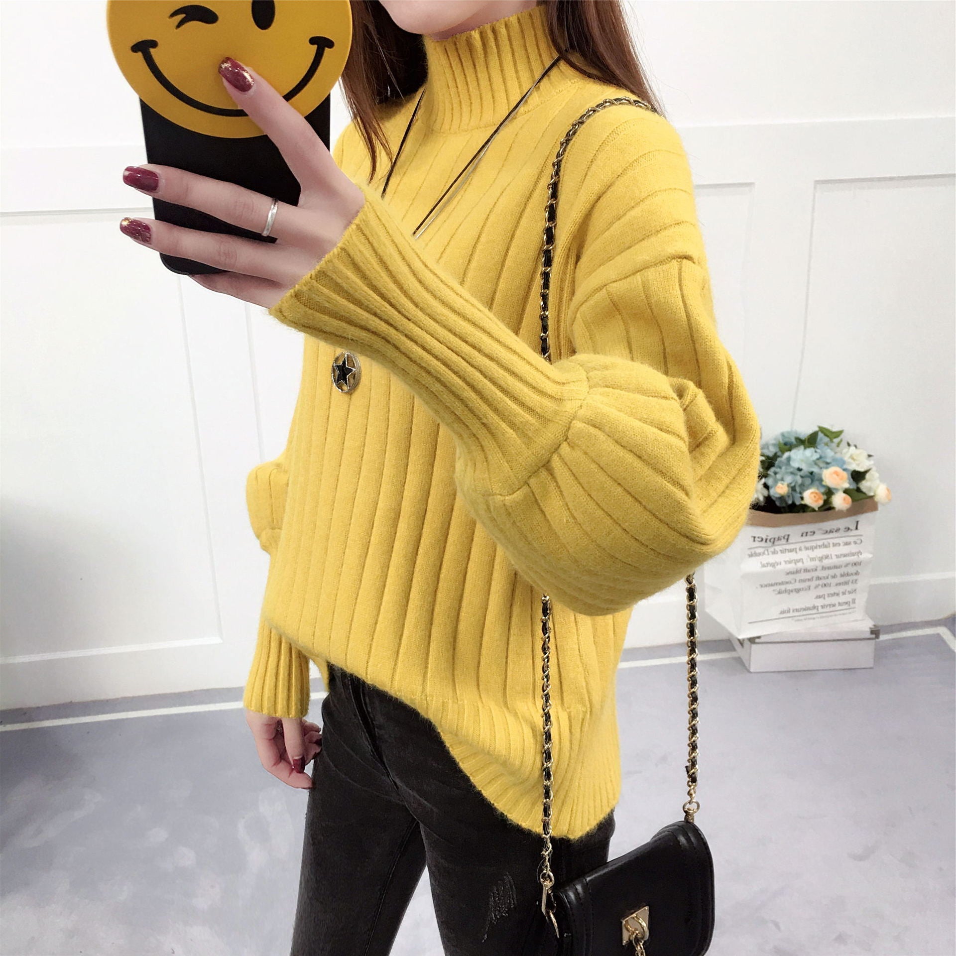 Damen Strickpullover mit hohem Kragen und lässigem Schnitt Krohn-e