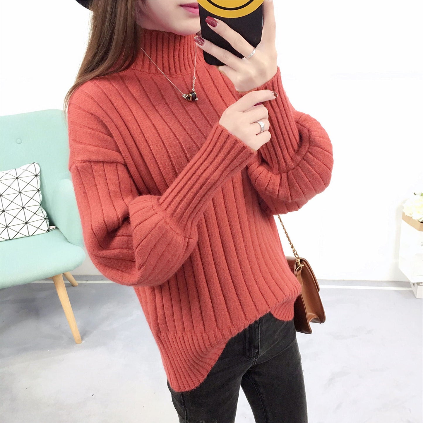 Damen Strickpullover mit hohem Kragen und lässigem Schnitt Krohn-e