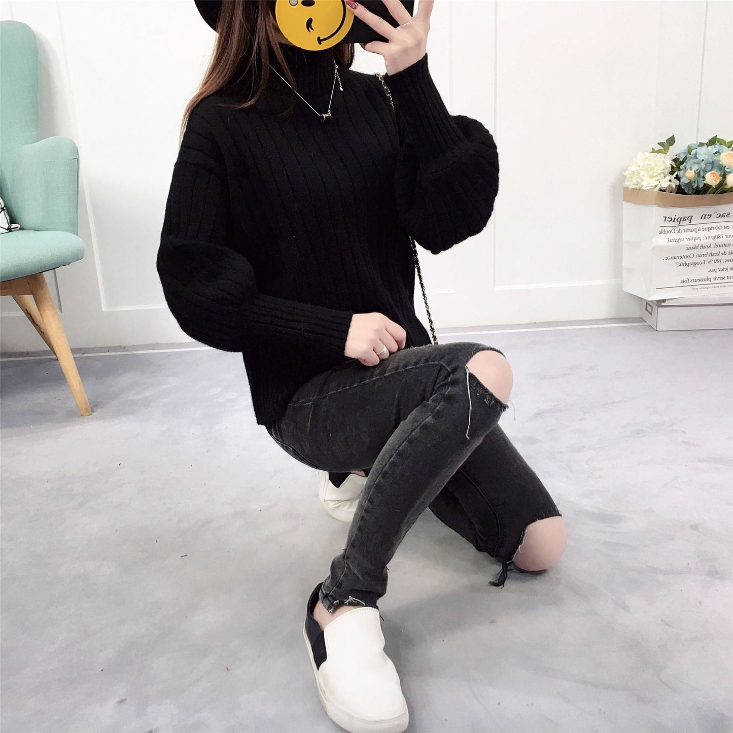 Damen Strickpullover mit hohem Kragen und lässigem Schnitt Krohn-e