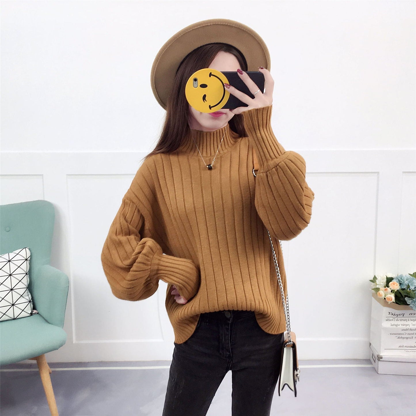 Damen Strickpullover mit hohem Kragen und lässigem Schnitt Krohn-e