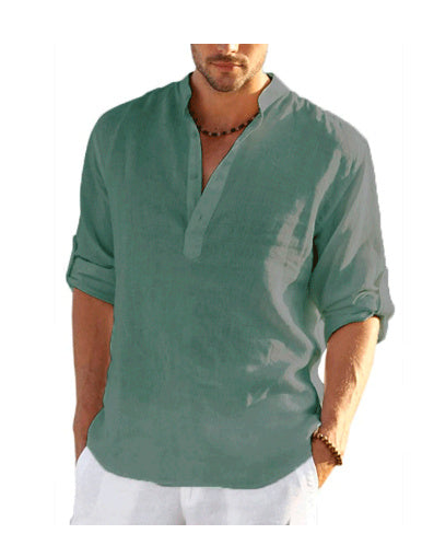 Fudus: Langes, lässiges Baumwoll-Leinenhemd in unifarben