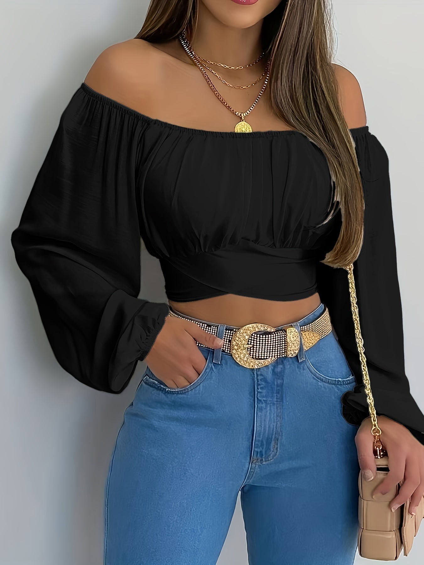 Damen Rücken Crop Bluse von Fudus
