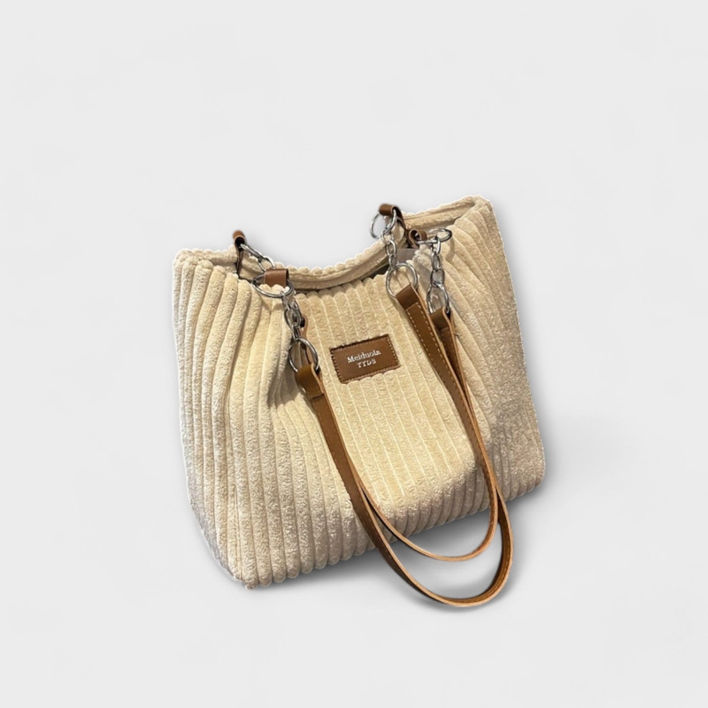 KROHN-E Damen Schultertasche mit geripptem Design und Metallketten