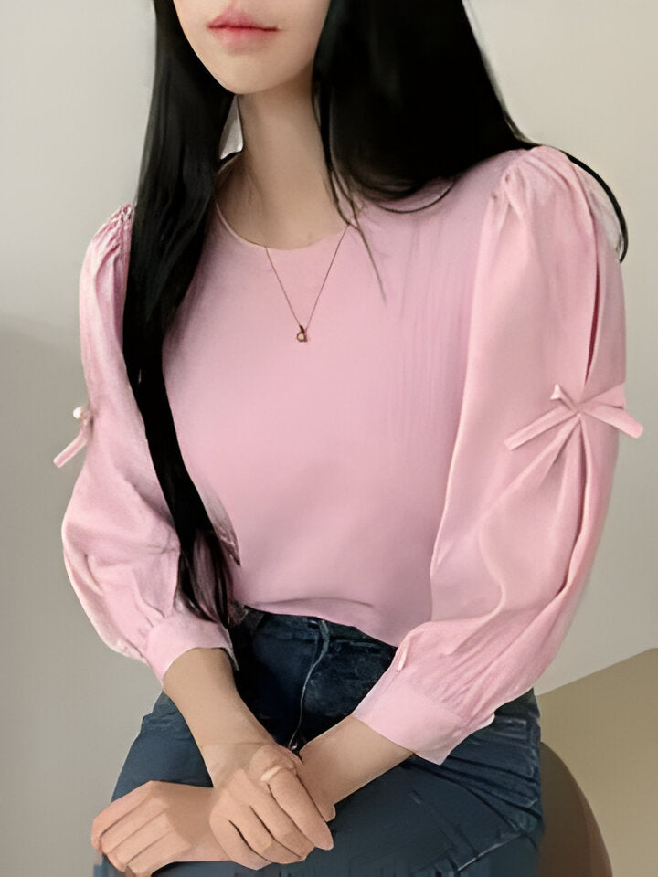 Fudus: Edle Damenbluse mit langen Ärmeln und Schleife