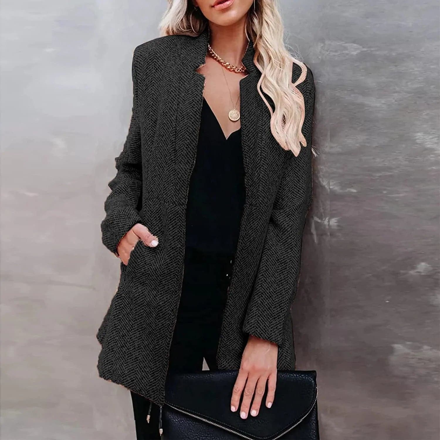 Krohn-e | Zeitlose Offene Jacke Tweedstruktur Moderne Eleganz