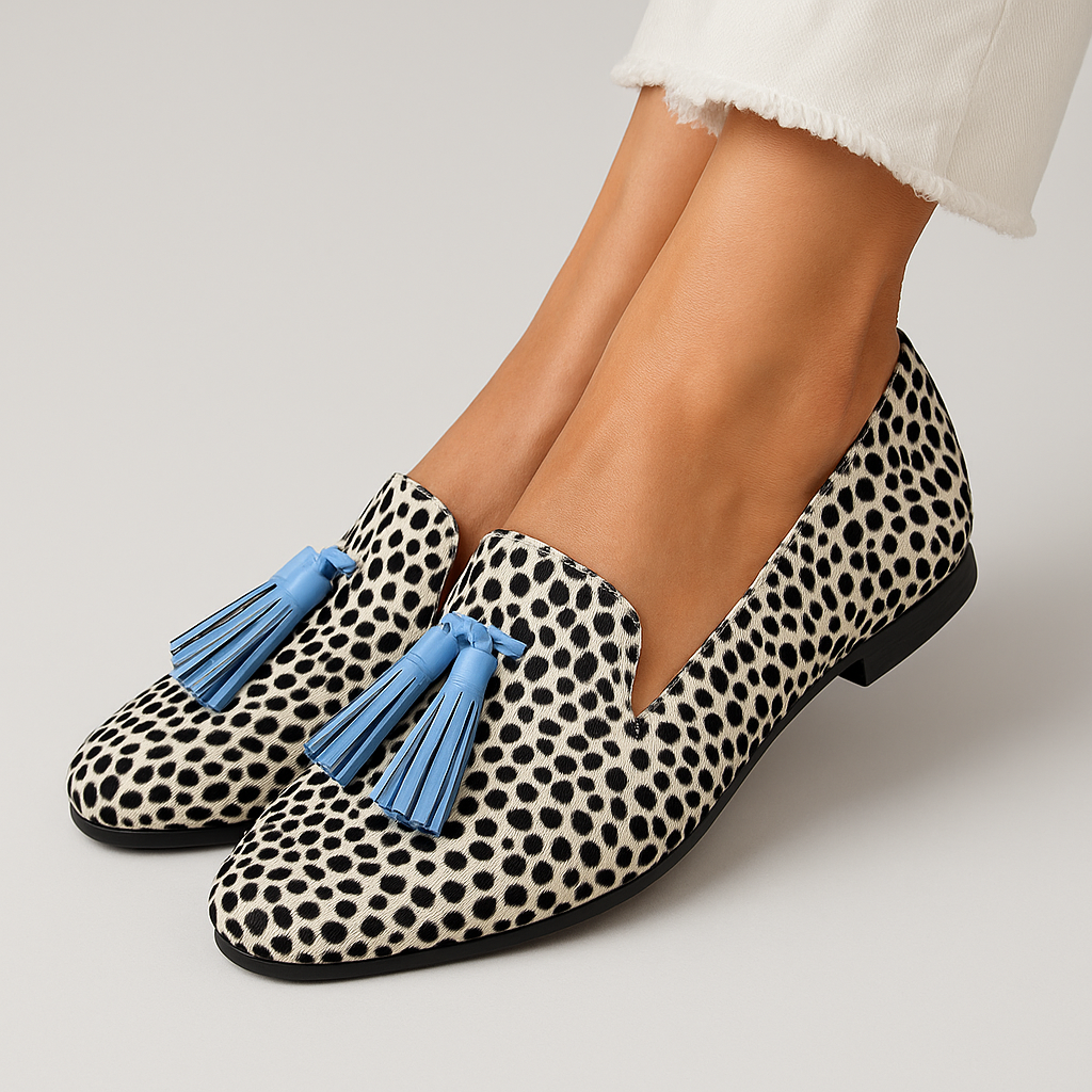 KROHN-E Damen Loafer Quasten Braun Leder Schlupfschuh