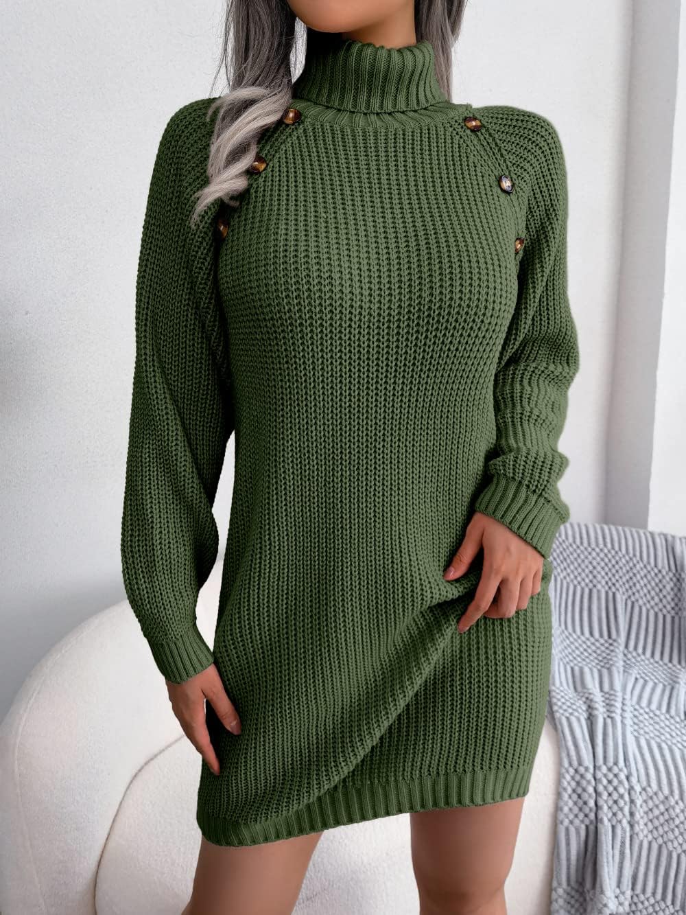 Damen-Midi-Strickkleid mit Rollkragen