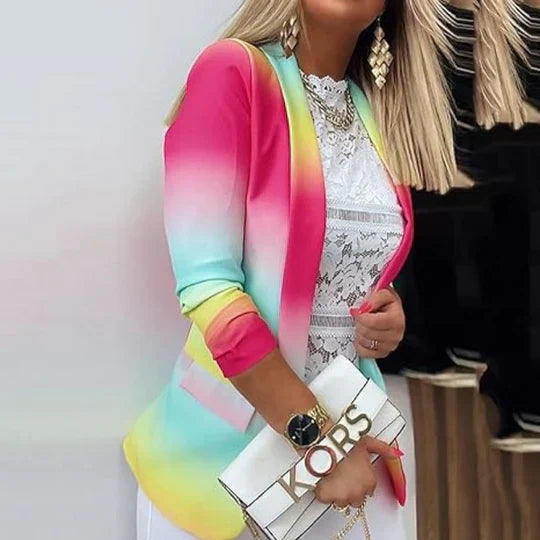 Avelena Damen-Blazer mit langem Arm und Tie-Dye-Muster