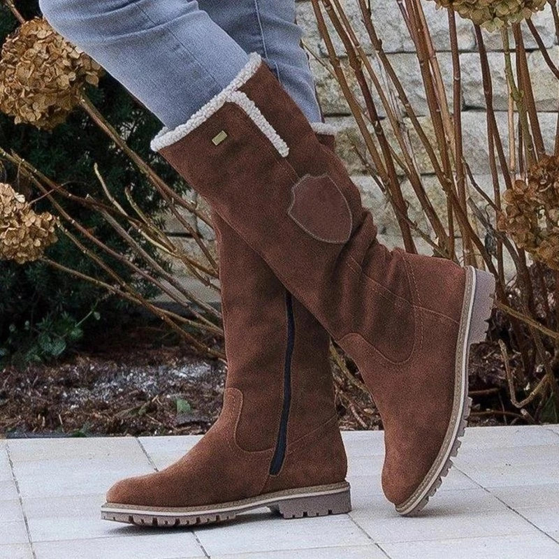 Krohn-e | Stiefeletten Bis Zur Mitte Der Waden – Wildleder-Finish – Plüschfutter – Profilsohle – Seitenreißverschluss