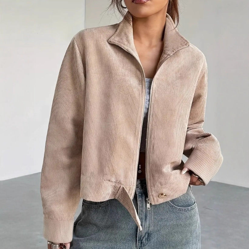 Krohn-e | Cordjacke mit breitem Kragen und Reißverschluss
