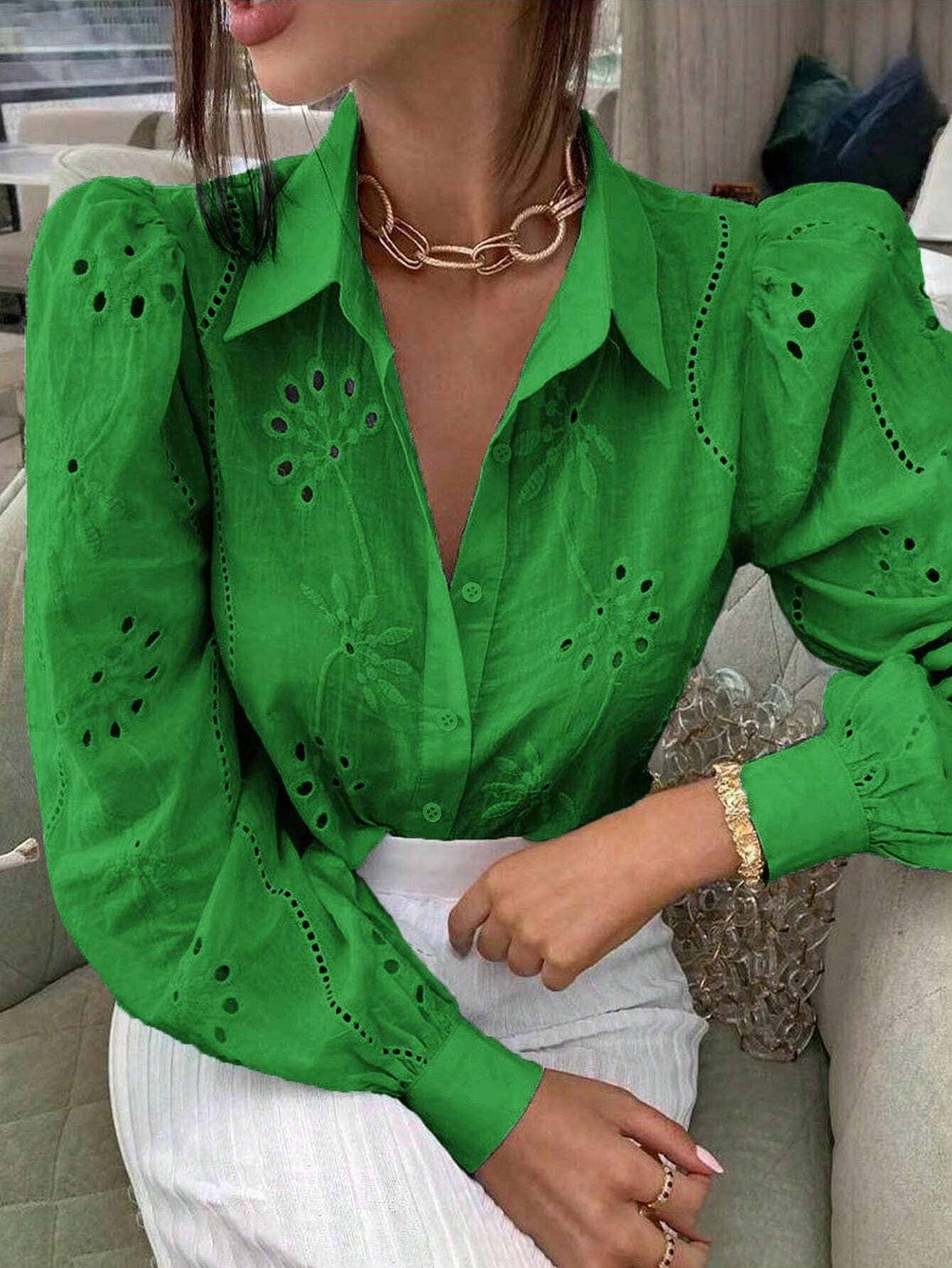 Langarmhemd von Fudus, einreihig, bestickt