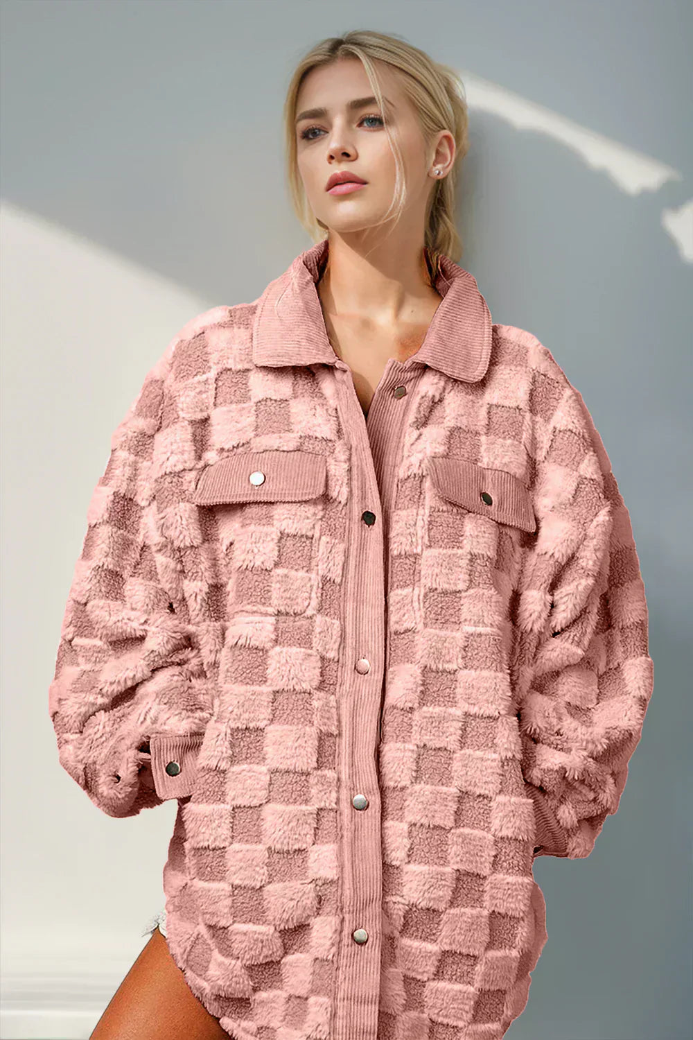 Krohn-e | Jacke mit Karostruktur Knopfverschluss Weich und Übergrößen