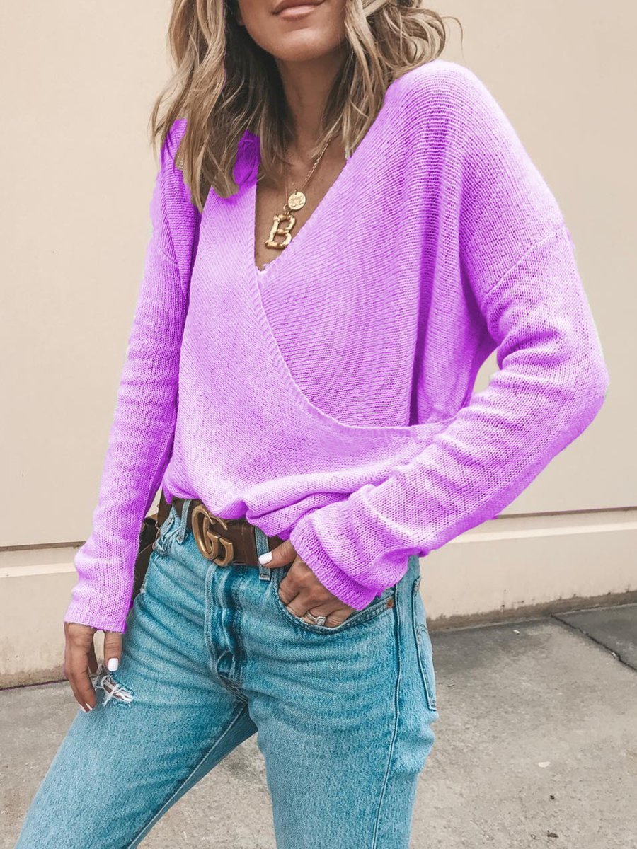 Krohn-e | Lässiger Strickpullover mit V-ausschnitt Weich und Leicht Casual Eleganz