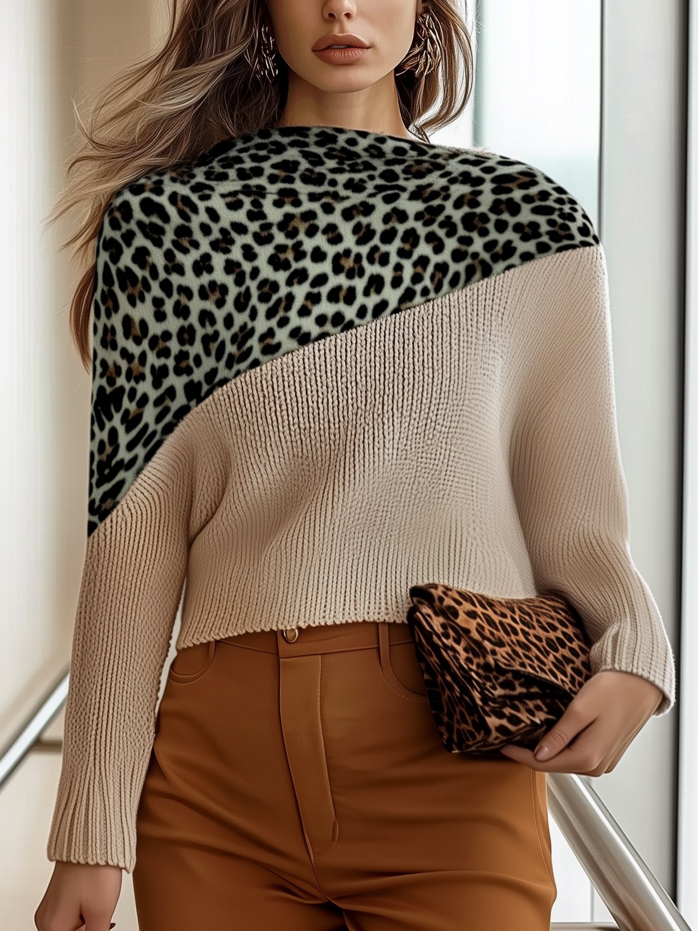 Krohn-e | Leopardmusterter Strickpullover Modern und Schick Einzigartiges Design