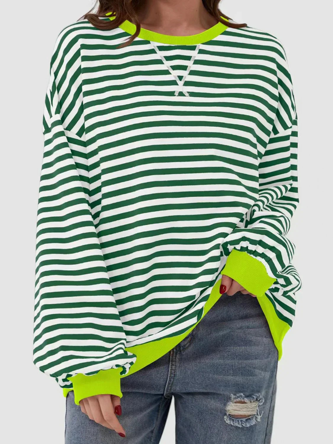 Krohn-e | Gestreifter Rundhals Langarmpullover