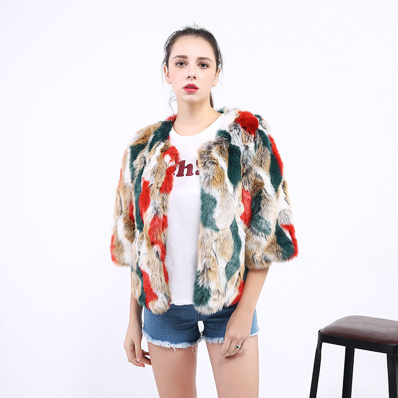 Damen Flauschige Kunstpelzjacke mit lebhaftem Muster und weit geschnittenen Ärmeln Krohn-e
