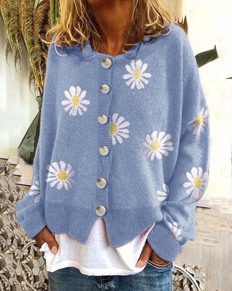 Krohn-e | Blumengemusterte Strickjacke Weich und Leicht Lässige Eleganz
