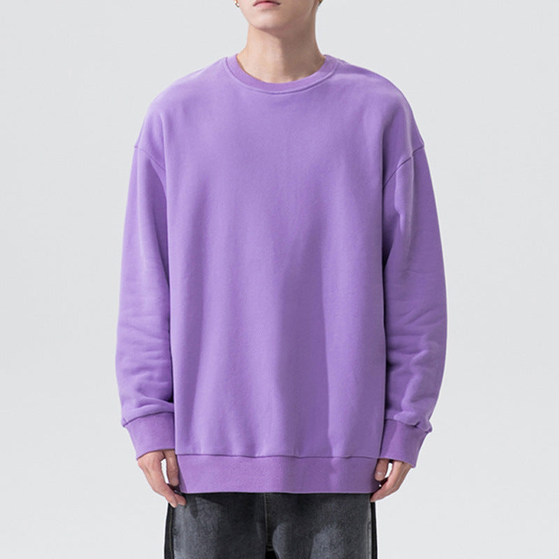 Fudus Couple's Loose-Fit Velvet Hooded Sweater, Solid Color, Round Neck