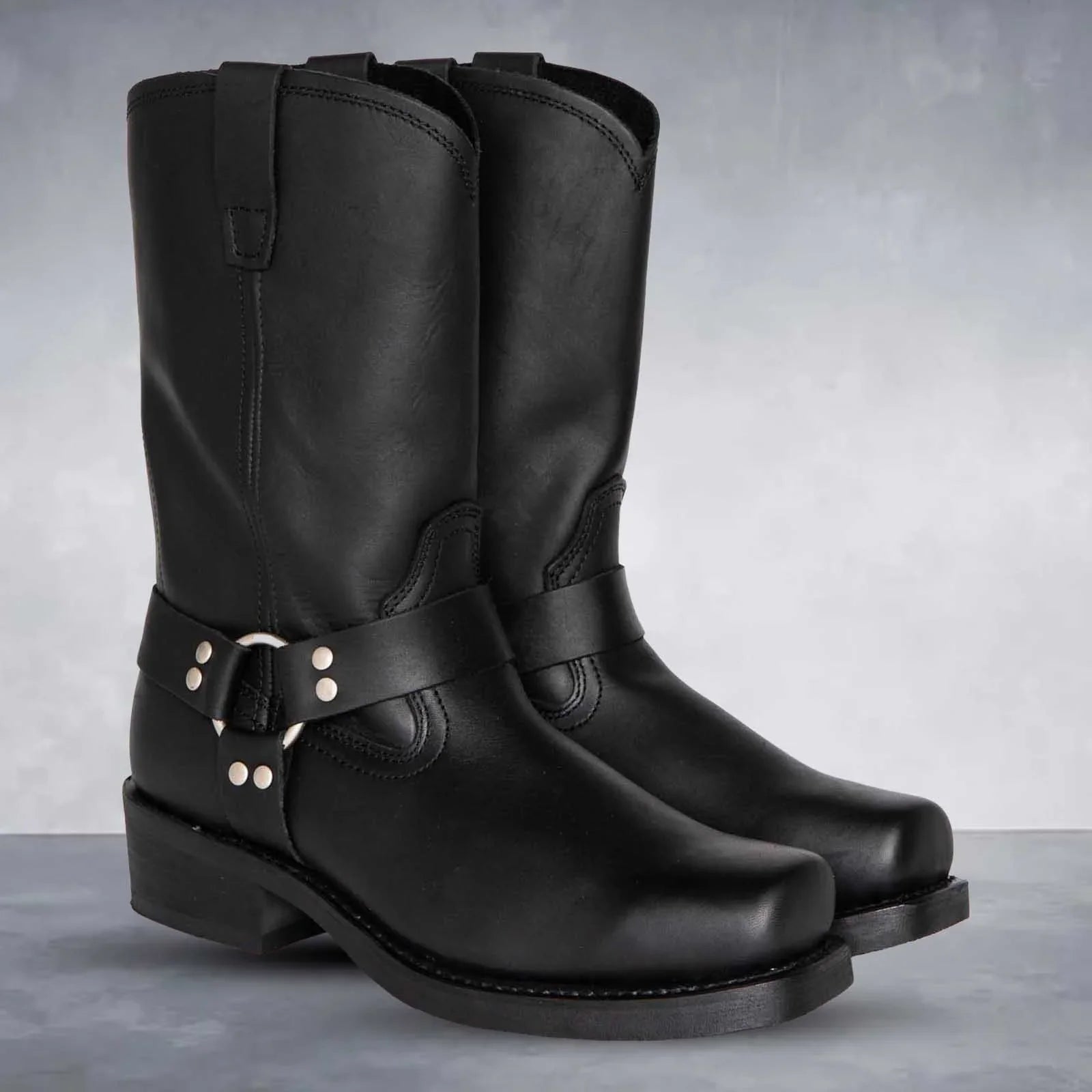 Krohn-e | Cowboy Stiefel – Leder Western Stil – Mittlere Waden – Gurt – Zum Anziehen