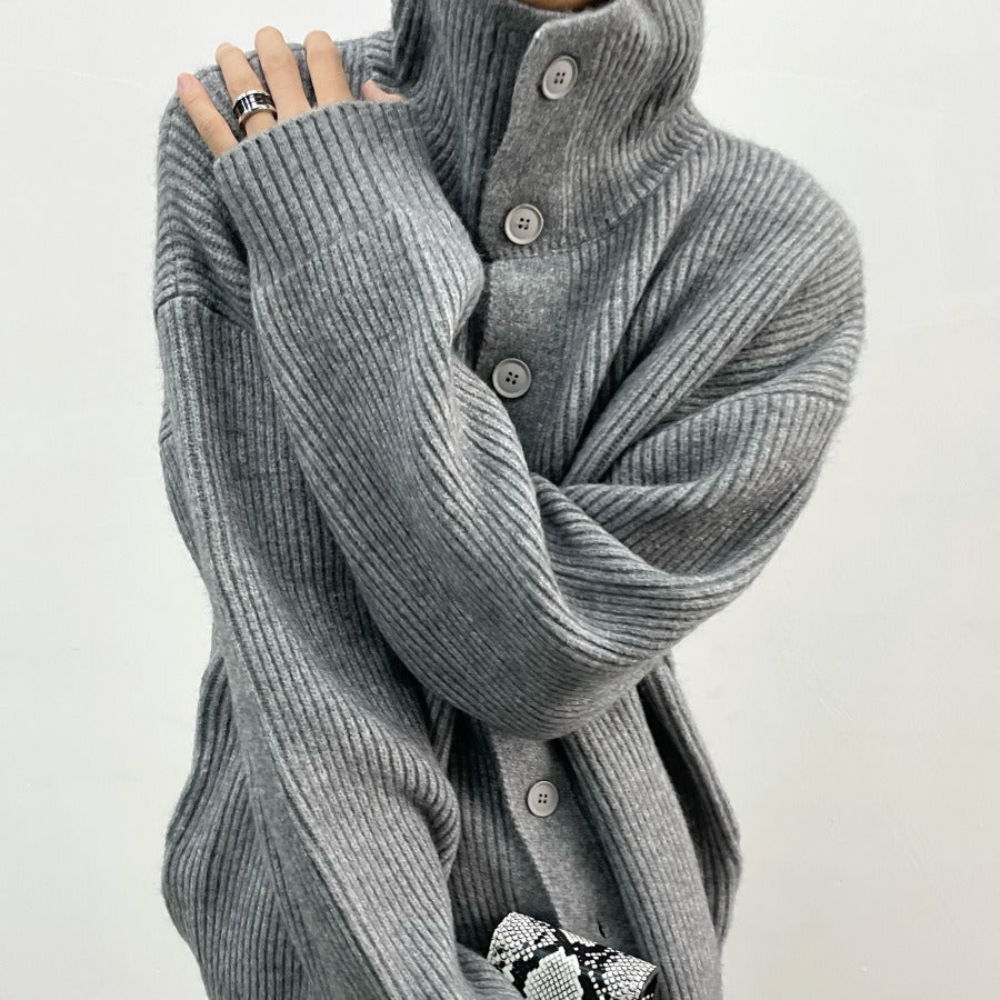 Krohn-e | Rippstrick-cardigan mit Knöpfen Weich und Warm Lässige Eleganz