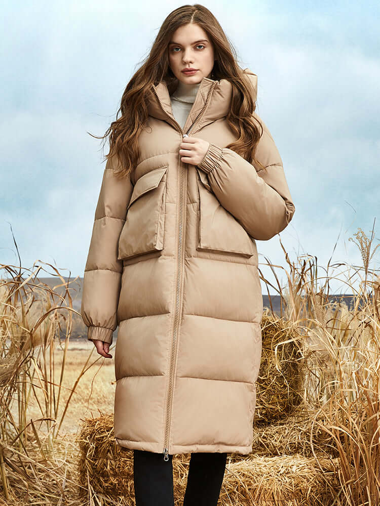 Krohn-e | Damen Lange Winter Pufferjacke mit Kapuze