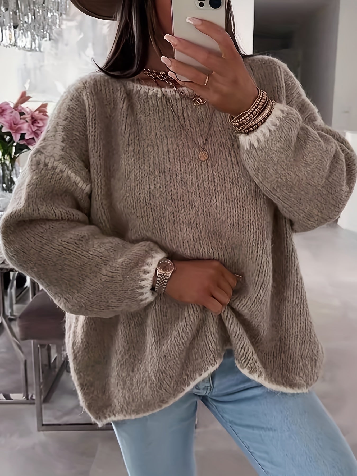 Krohn-e | Lockere Strickpullover Weich und Gemütlich Einzigartige Häkel-details