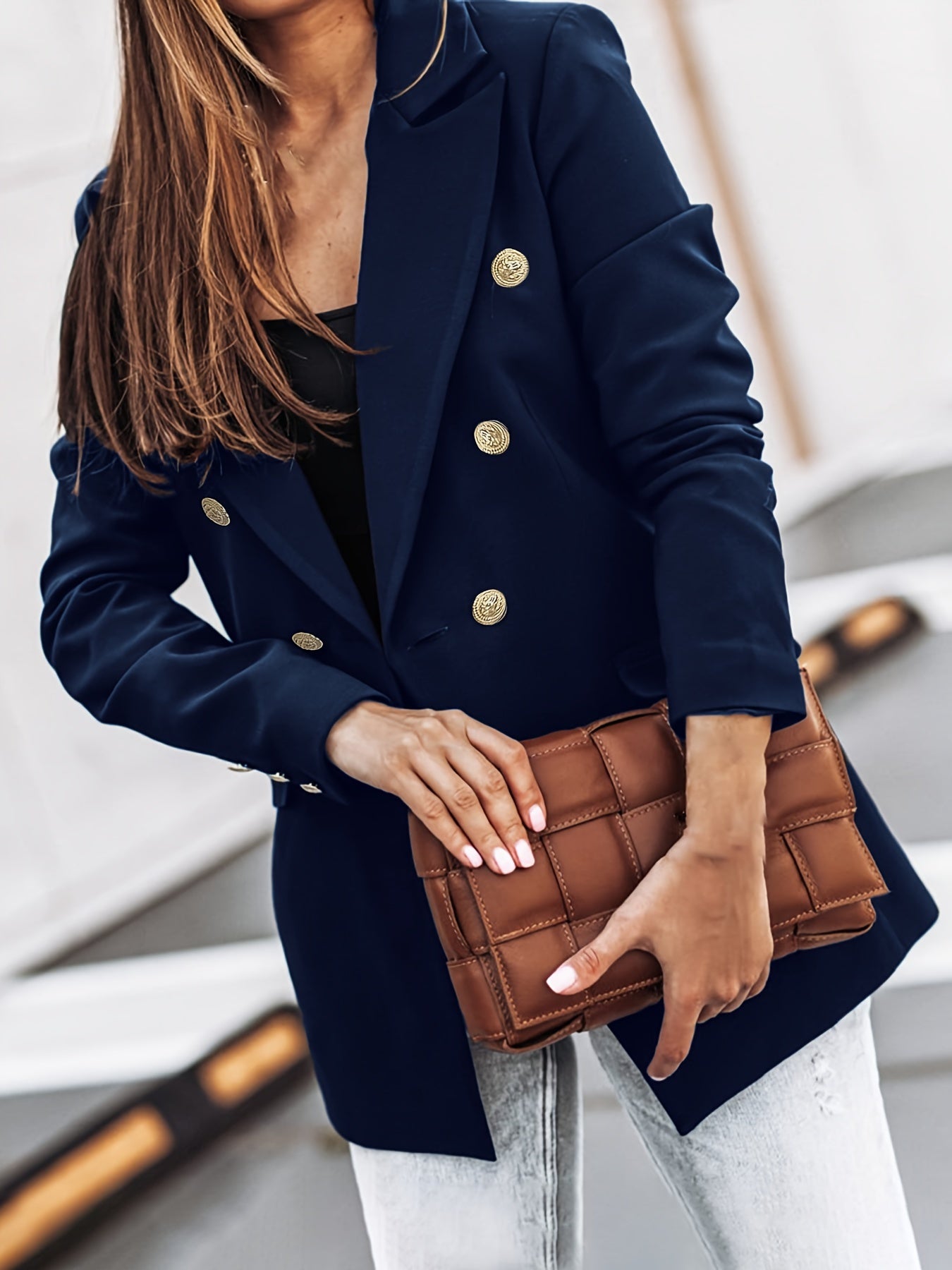 Krohn-e | Lange Elegante Damenblazer Mit Doppelter Knopfleiste