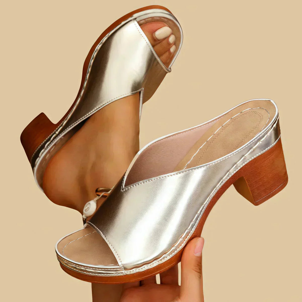 KROHN-E Damen Orthopädische Sandalen Dicke Absätze Komfort