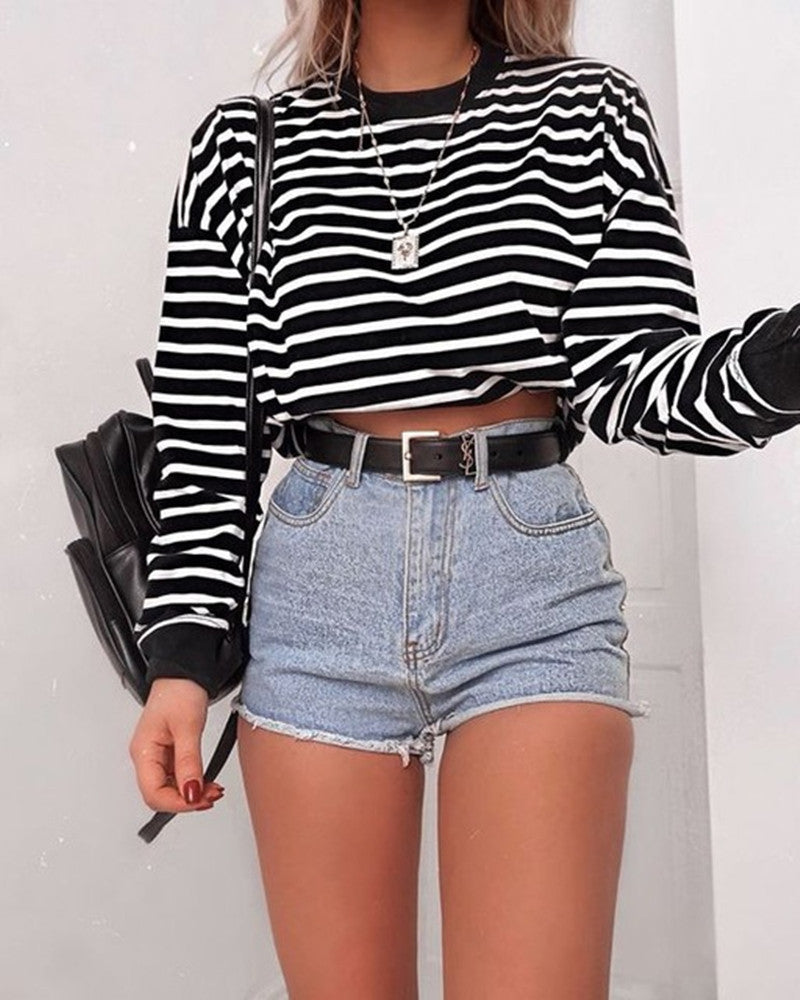 Fudus Damen Langarm Crop T-Shirt