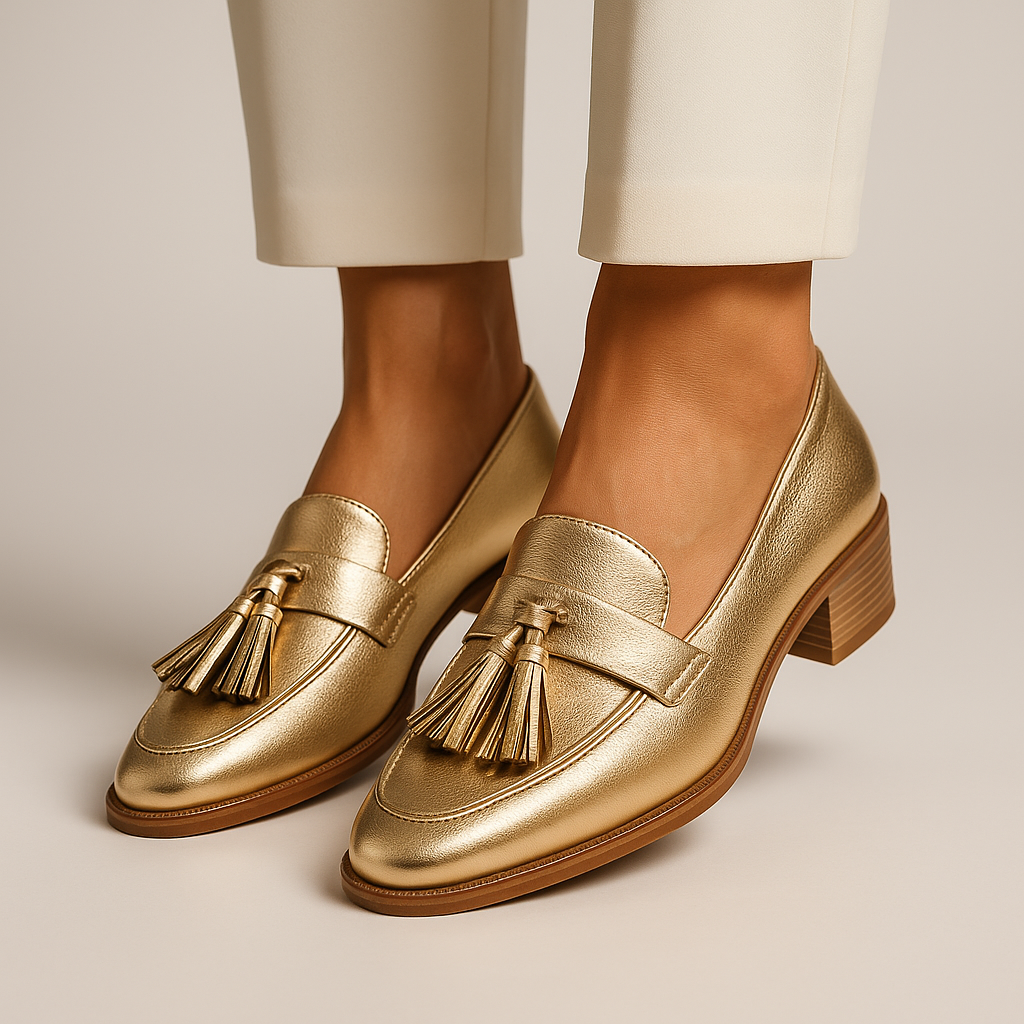 KROHN-E Damen Loafer Gold Klassisch Metallic Slip-On