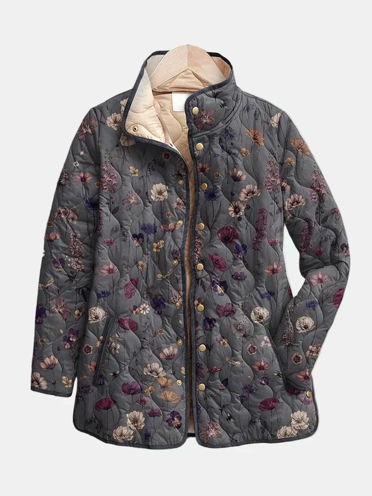 KROHN-E Damen Steppjacke Vintage Blumenmuster Gefüttert
