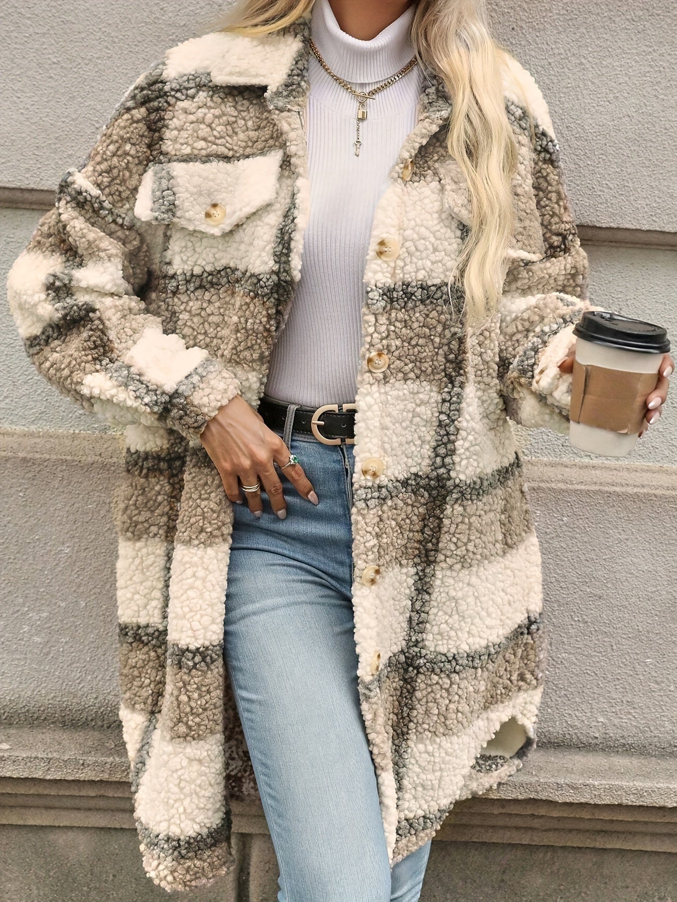 Krohn-e | Langarmige Jacke Aus Teddyfleece Acryl Warm und Trendy