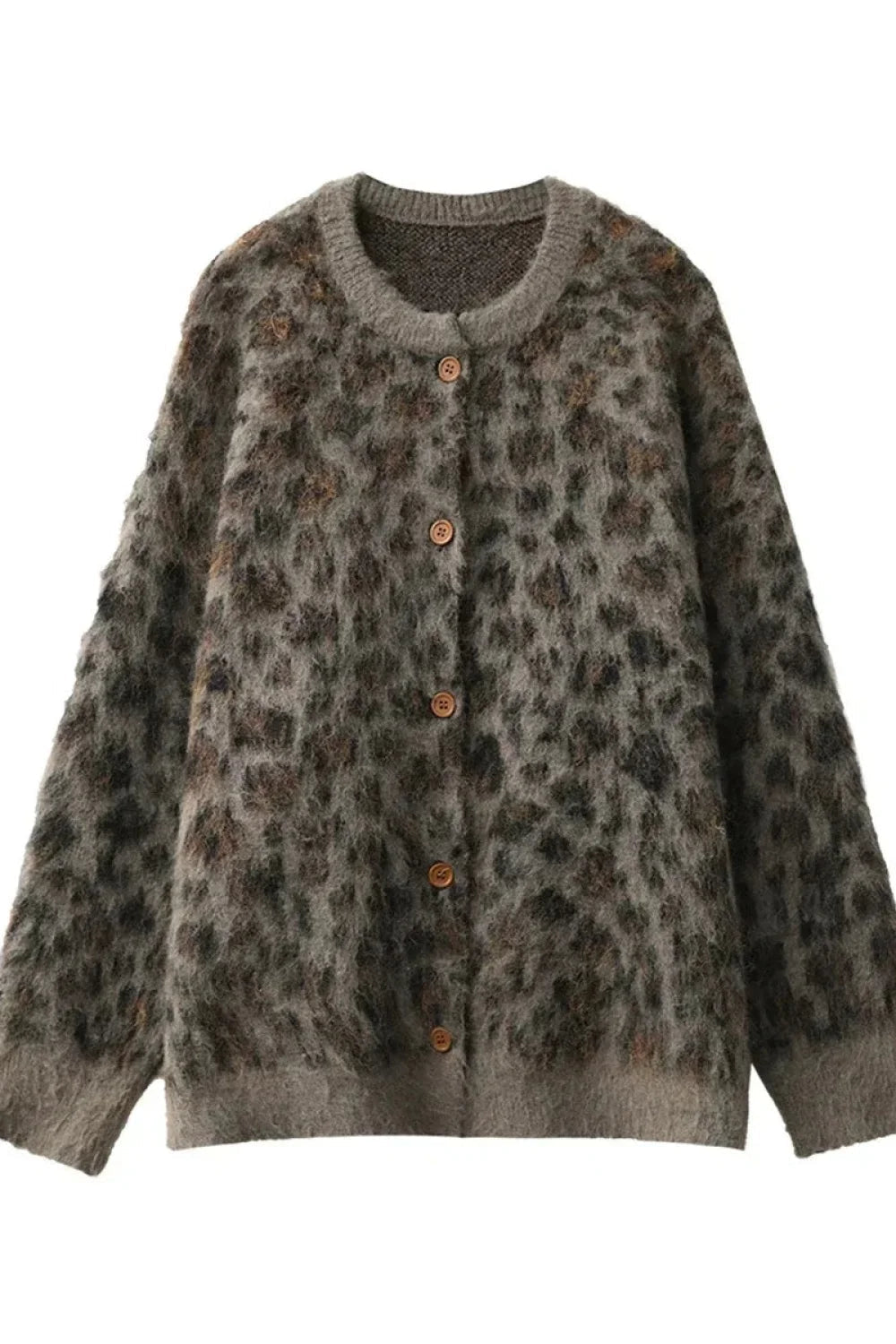 Krohn-e | Strickjacke mit Leopardenmuster und einreihiger Knopfleiste