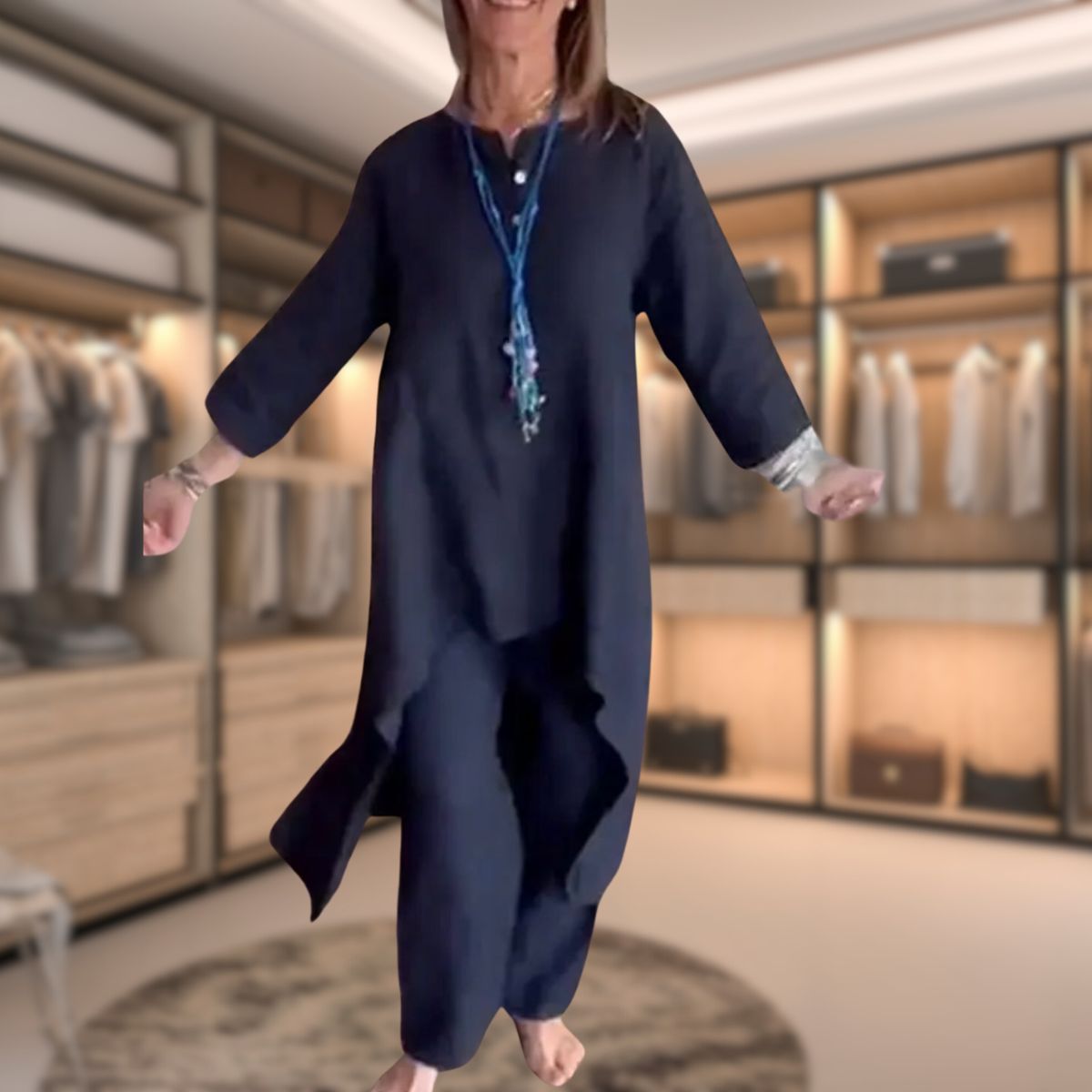Paula | Damen Zweiteiler Set Tunika mit Weithose Optik