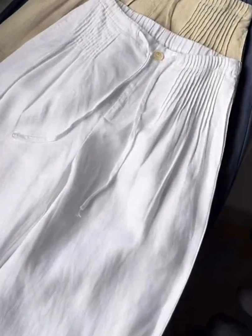 KROHN-E Damen Wide-Leg Hose Elastikbund Leicht Fließend Entspannt