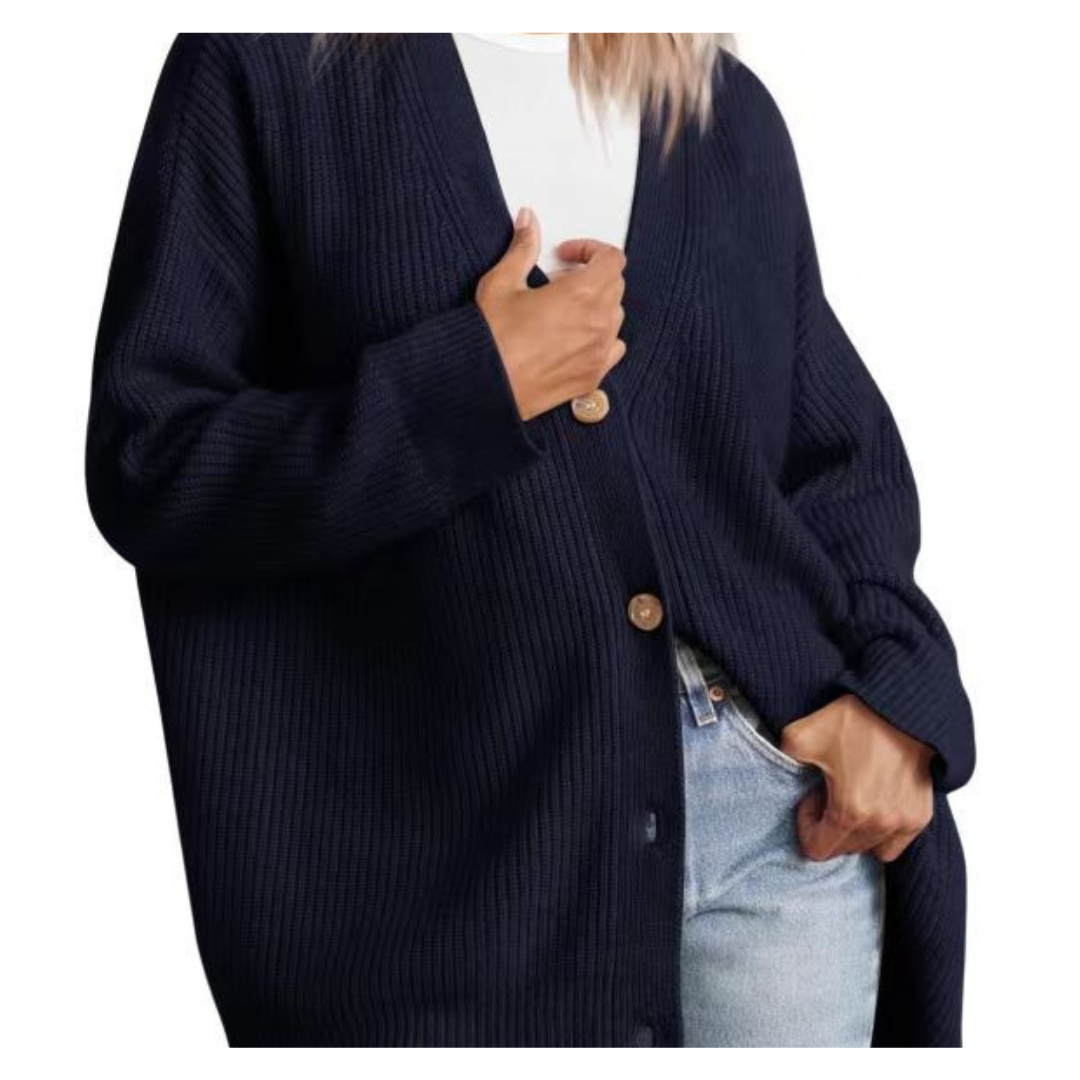 Damen-Langstrickjacke mit Knopfleiste im klassischen Stil