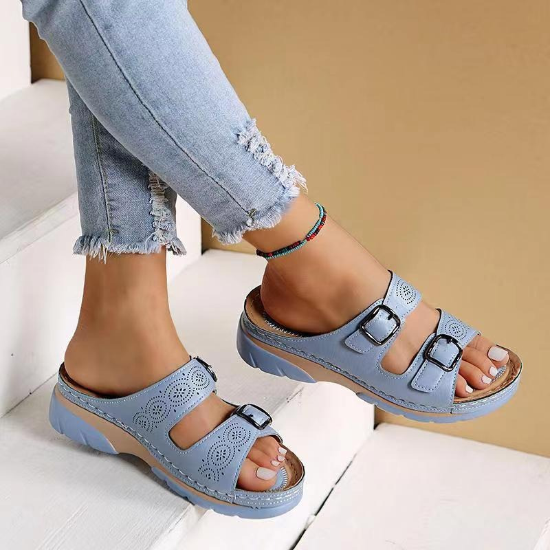 KROHN-E Damen Sandalen Verstellbar Komfort Fußbett Riemen