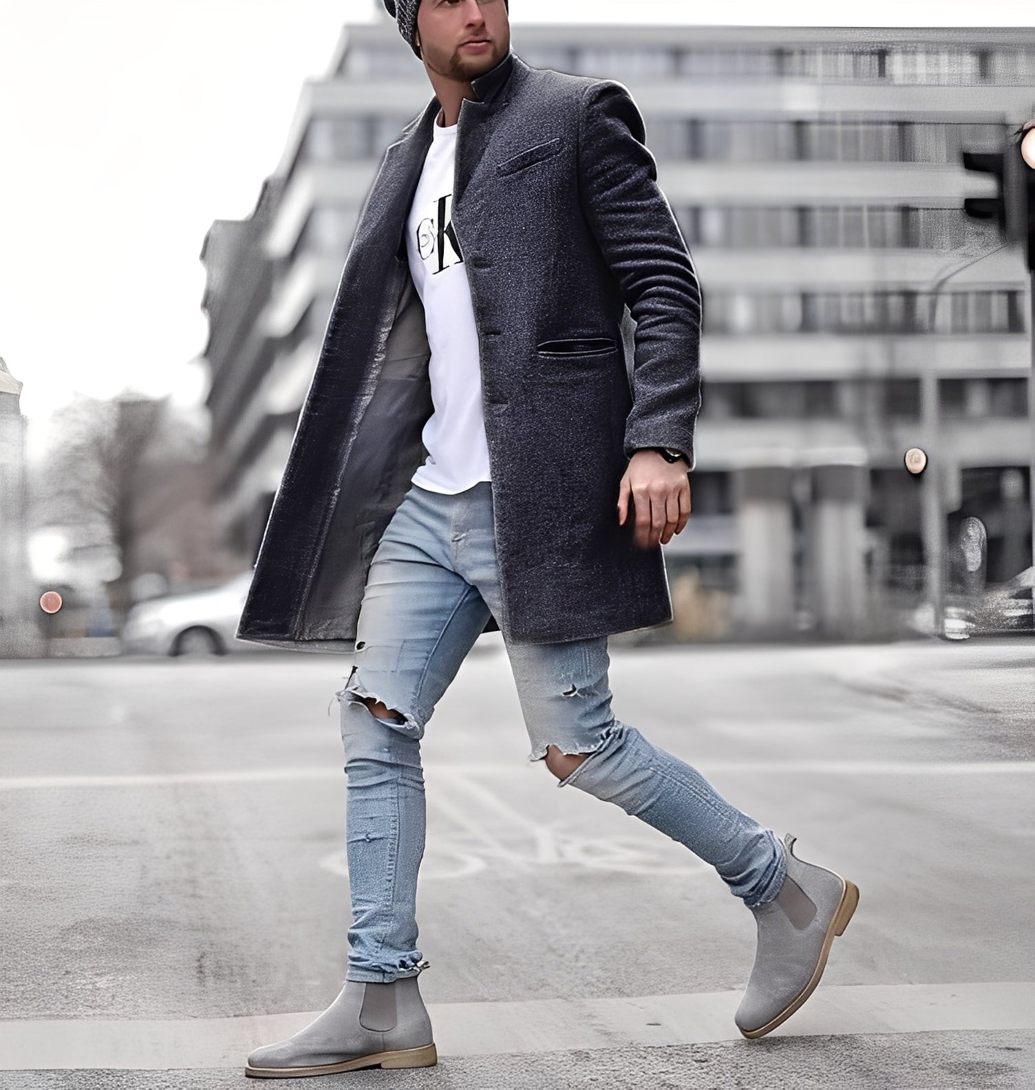 Krohn-e | Lässiger langer Wollmantel für Herren