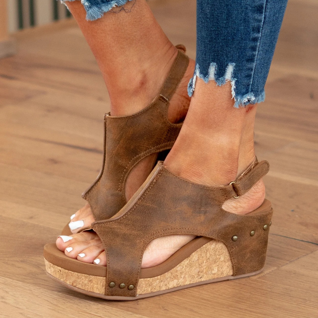 KROHN-E Damen Wedge-Sandalen Wildleder Keilabsatz Elegant