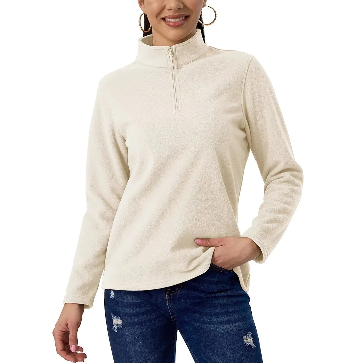 Damen Fleecejacke Fudus: leichter Pullover mit Stehkragen und kurzem Reißverschluss