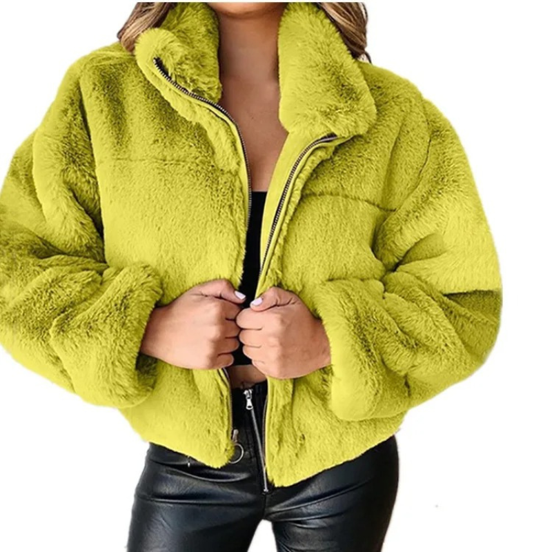 Damen Teddy Fleece Jacke Carola: Warme Kurzjacke mit hohem Kragen, stylisch