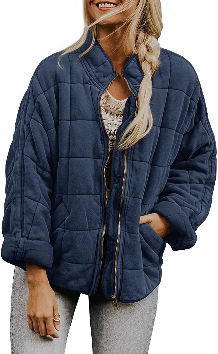 Krohn-e | Warm Plaid-Jacke mit Taschen für Frauen