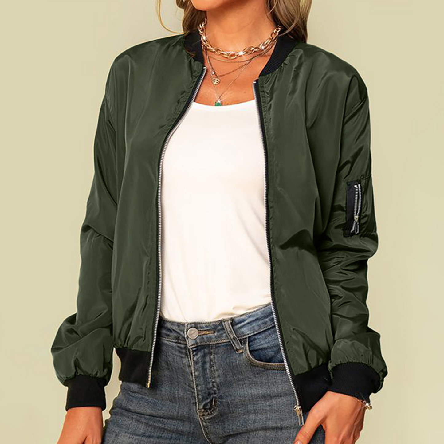Avelena Zippered Bomber Jacket