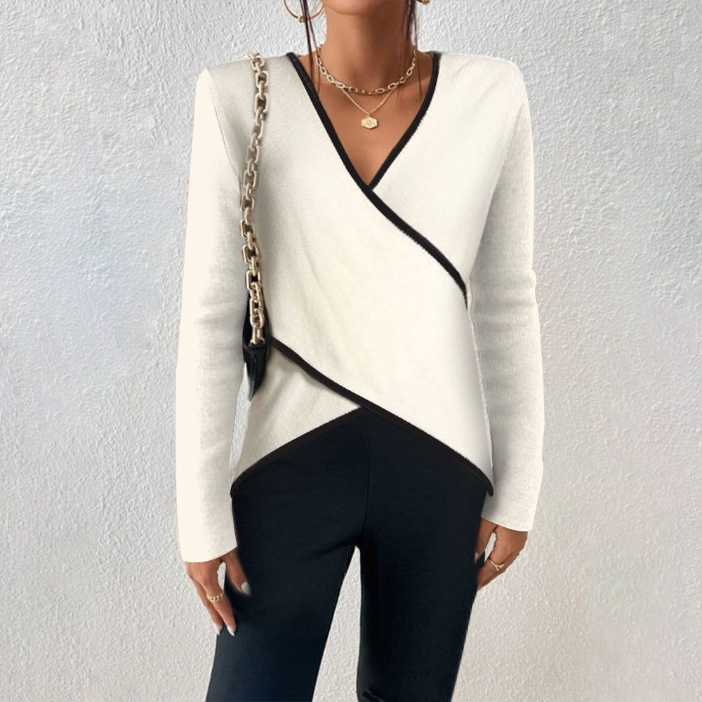 Krohn-e | Wickelbluse mit Kontrastkante Eleganter Schnitt Zeitloser Stil