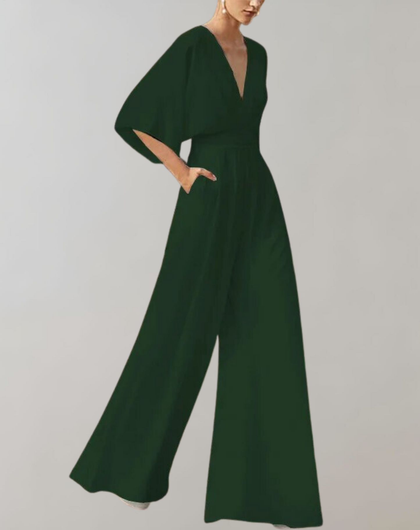Reva | Damen Jumpsuit Weites Bein V-Ausschnitt Festlich Abendmode